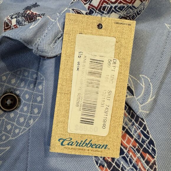 Caribbean Hawaiian Shirt XL Men’s Blue Pineapple Short Sleeve Supima Button Up - Picture 8 of 8